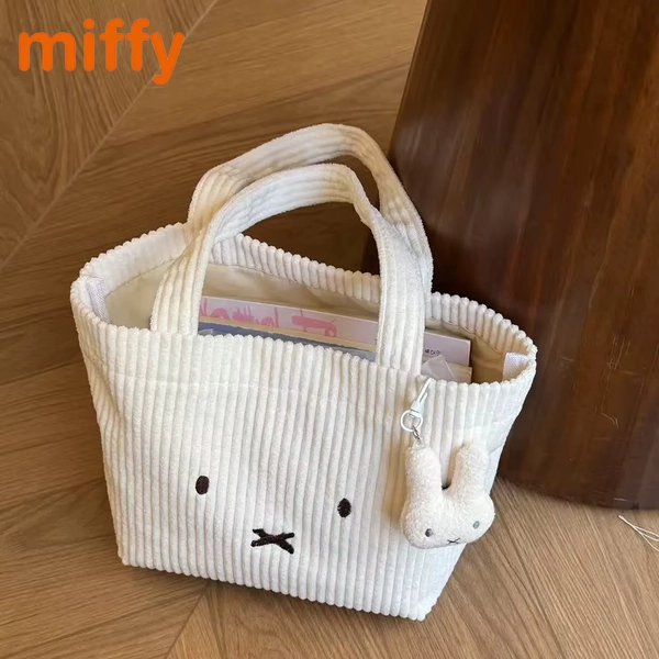 Kawaii Miffy Cute Handbag Cartoon Rabbit Corduroy Portable Multifunctional Commute Cosmetics Storage Bag Girl Festival Gift - AliExpress 