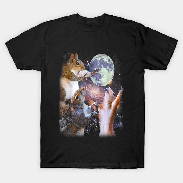 3 Squirrels Moon Howling Squirrel Head Funny Squirrel Meme T-Shirt