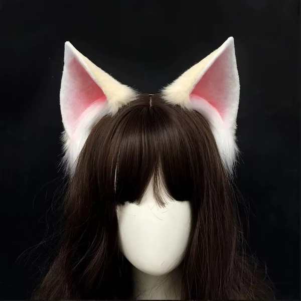 White Pink Fox Ears Headband Kawaii Cosplay Headwear
