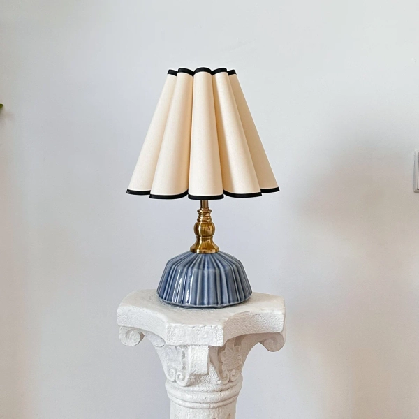 Handmade Classic Navy Ceramic Table Lamp 110-250V, Pleated Scallop Black Trim Tall Petal Shade, Bedroom Living Room Kitchen Neutral Decor - Etsy Belgium