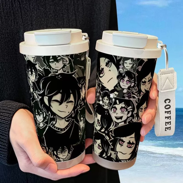 Andy and Lily's Coffin-Themed Insulated Stainless Steel Student Straw Cup with Dual Drinking Options, Large Capacity Coffee Water Cup for Women