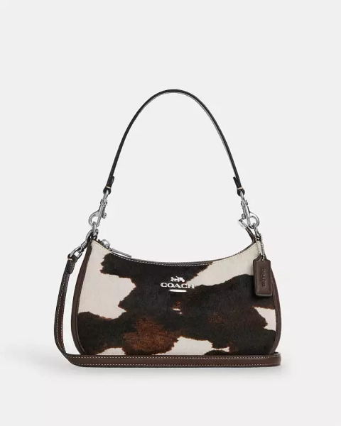 Silver Teri Shoulder Bag With Cow Print
