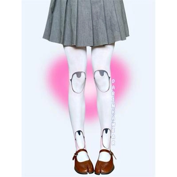Doll Joint Tights - Ball-Jointed Doll Aesthetic | White Printed Kneesocks Style Pantyhose | Y2K Kawaii Alt Goth Legwear