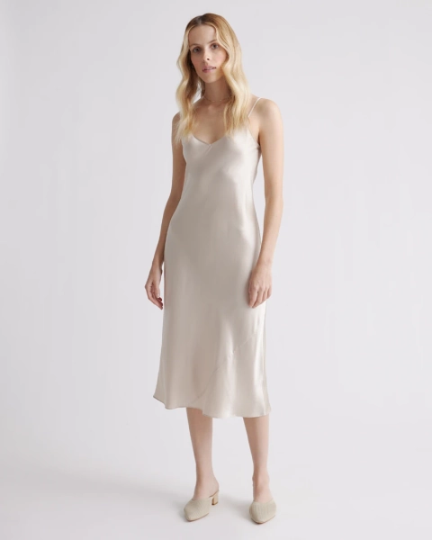 100% Washable Silk Slip Dress in Champagne