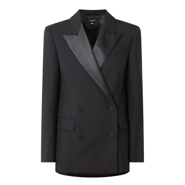 WEEKEND MAX MARA Double-Breasted Satin Lapel Blazer - Black