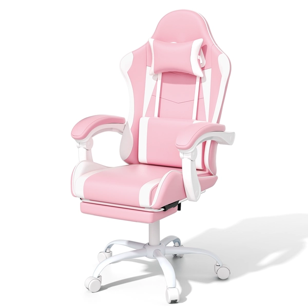 Pink Ergonomic Gaming Chair Coumputer Office Swivel Recliner Seat w/ Footrest