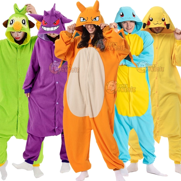 Snorlax & Charizard & Gengar & Squirtle Onesie Cute Group Halloween Costumes Idea for Adult & Teens
