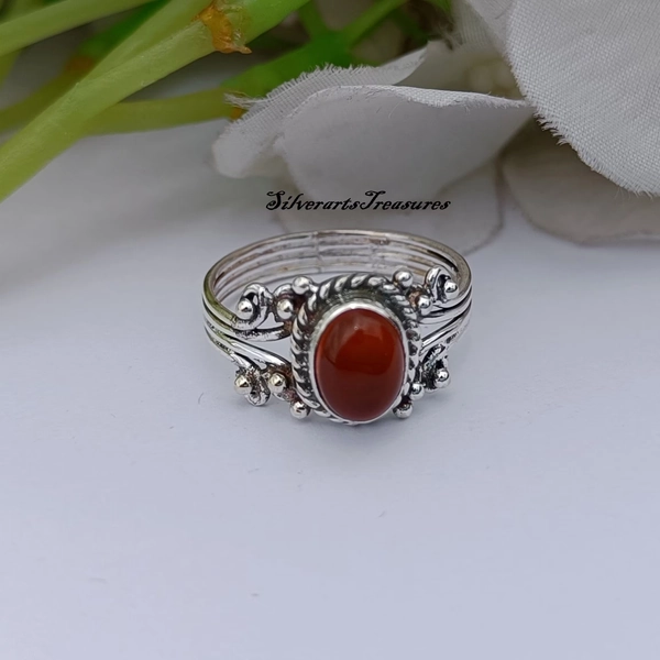 Handmade Carnelian Ring: 925 Sterling Silver Bohemian Jewelry