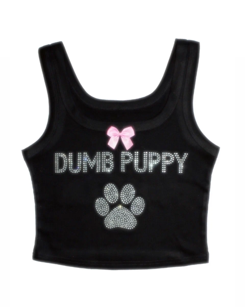 DUMB PUPPY RHINESTONE SCOOP NECK TOP