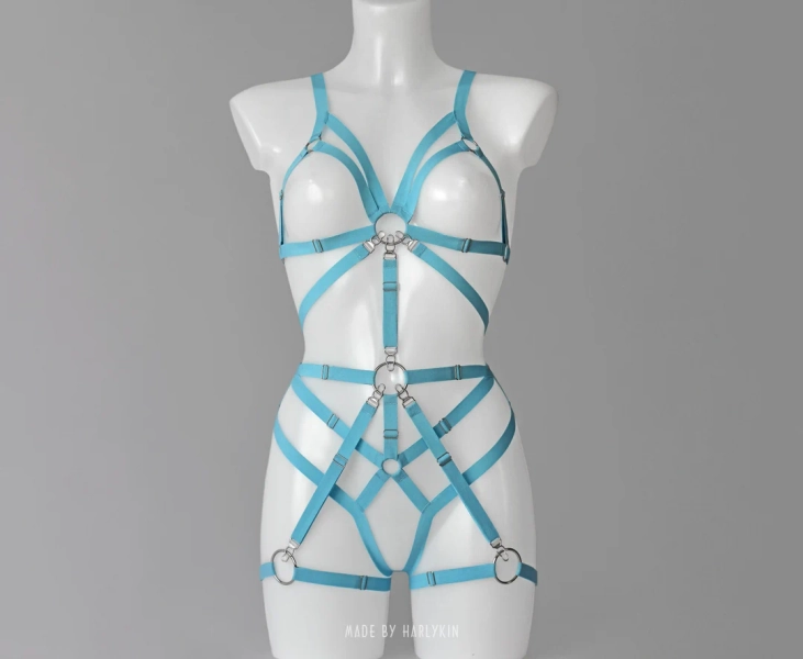 Bondage Harness Set, Costume Transformer, Open Panties, Harness Bra, Festival Lingerie, Blue Dance Outfit, Festival Clothing, Rave Outfit - Etsy