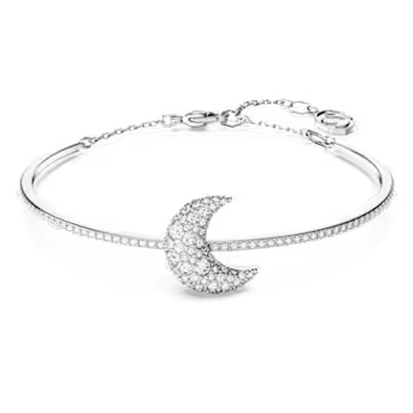 Luna bangle, Moon, White, Rhodium plated