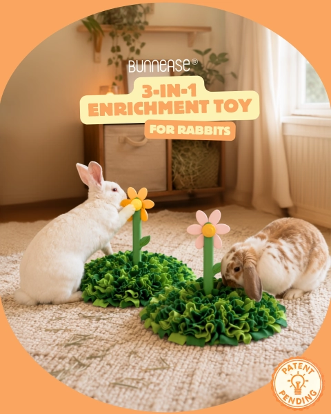 Mrs. PetalPlay™ - Spin & Seek 3-in-1 Enrichment Toy, Snuffle Mat and Slow Feeder for Rabbits