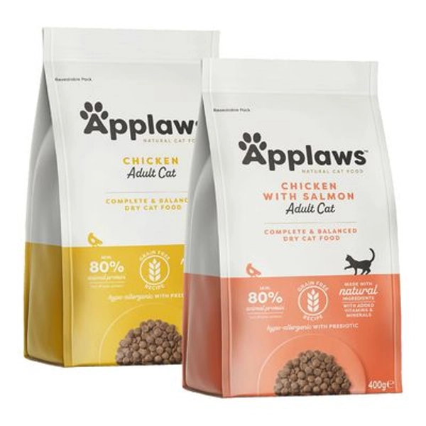 Applaws-kokeilupakkaus 2 x 400 g, monta makua Chicken + Chicken with Salmon