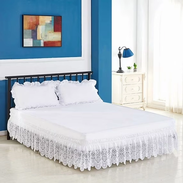 Lace Bed Skirt - Wrap around Retro Bed Skirt with Breathable Lace Fabric Elastic Ruffle Bed Skirt, 1 piece of White Lace Dustproof Ruffle Bed Skirt, Twin 39 × 78 × 15 inches