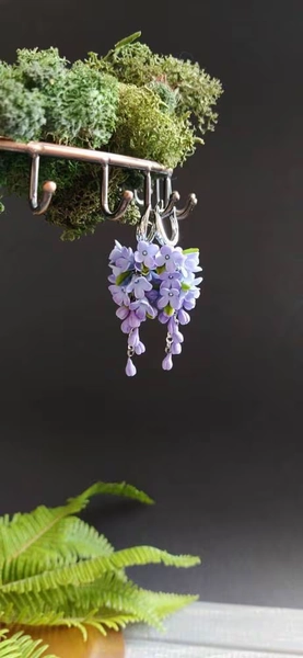 Handmade Lilac Flower Earrings: Polymer Clay Dangle Jewelry