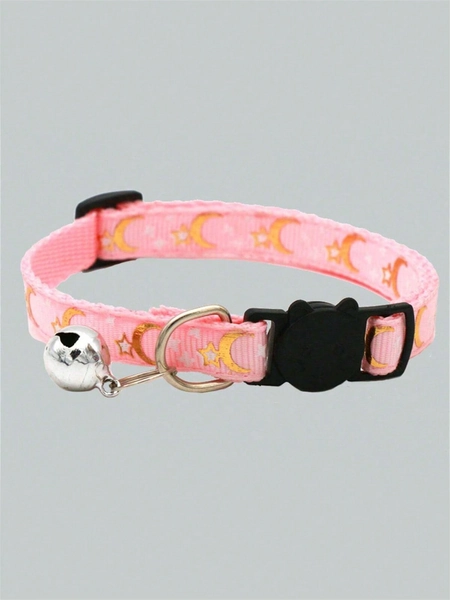 1pc Star & Moon Decor Cat & Dog Collar With Buckle & Reflective Strip