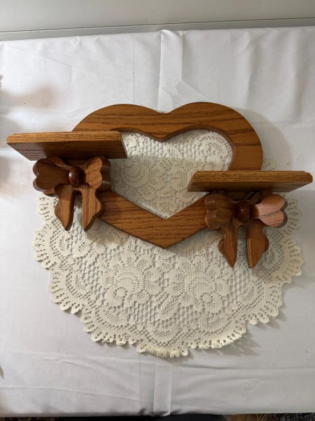 vintage wood heart bow shelf gallery wall farmhouse floating shelf