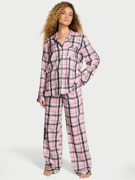 Pink/Black Tartan Flannel Long Pyjamas Set