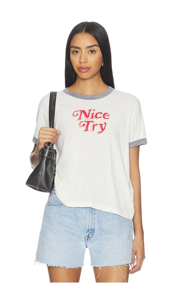 DAYDREAMER Nice Try Burnout Ringer Tee in White. - size L
