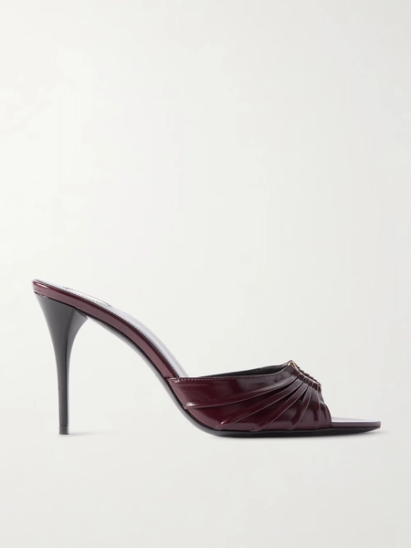 Babylone embellished gathered glossed-leather mules - burgundy - EU 34