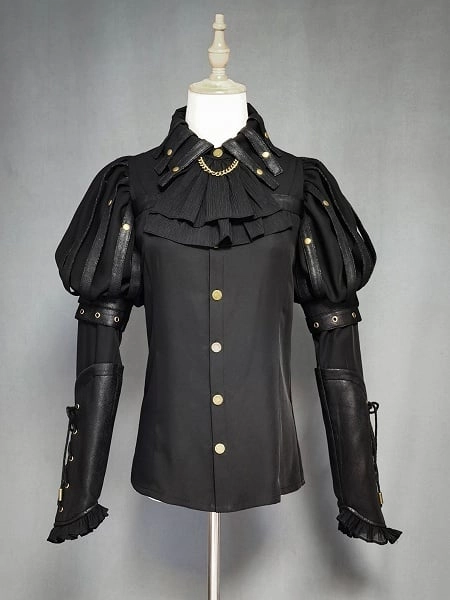 [$118.00]Plus Size Friendly-Black Gothic Lolita Shirt Juliette Sleeves Steampunk Top