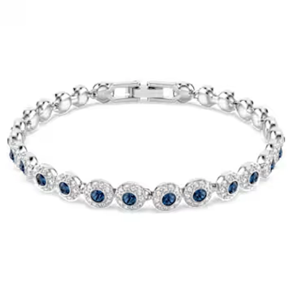 Una Angelic bracelet, Round cut, Blue, Rhodium plated