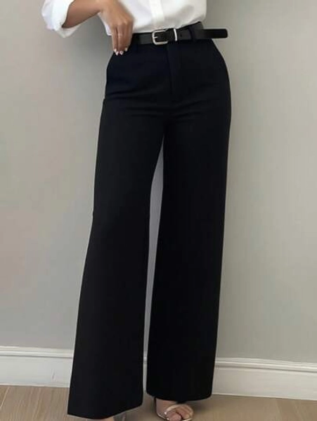 Women's Minimalist Design Flared Leg Casual Trousers, Suitable For Commuting, Office, Daily Wear, All Seasons