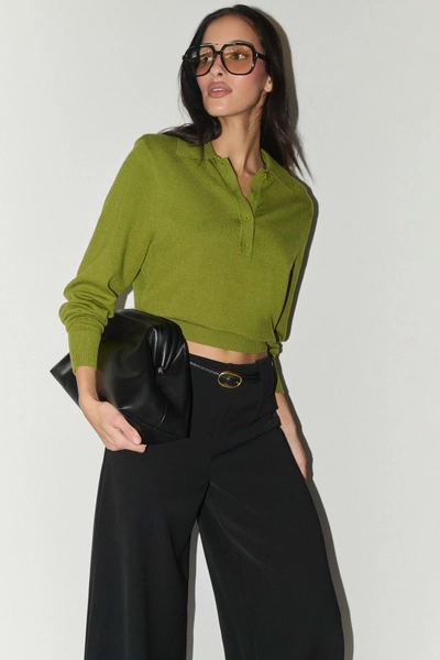 Logan Knit Top With Shoulder Pads - Olive