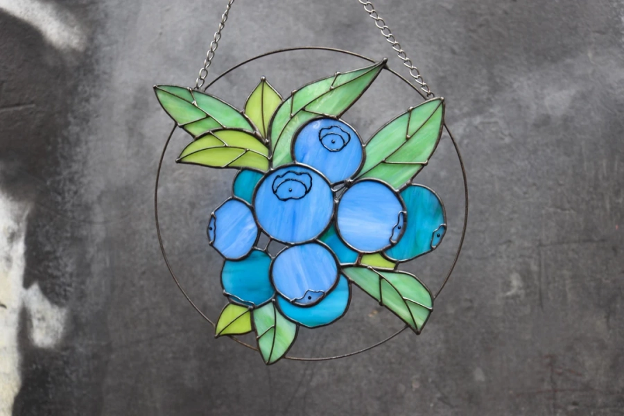 Blueberry Blue Suncatcher. Stained Glass Home Decor Panel Window Wall Teacher Hangings. Bilberry Huckleberry Holliday Gift - Etsy