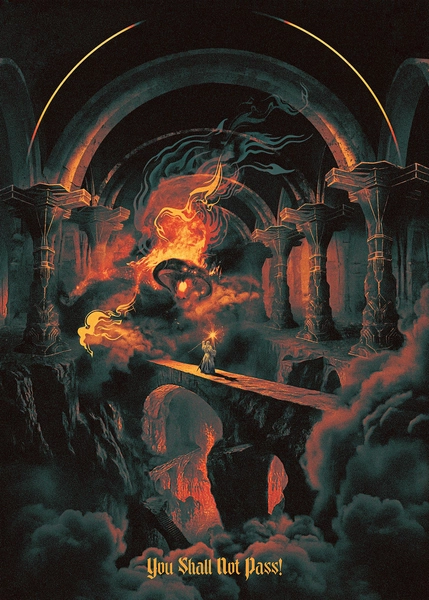 Gandalf's Stand: Moria's Fiery Abyss - Gandalf art for your Office | Displate