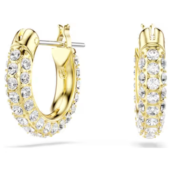 Dextera hoop earrings, Pavé, Mini, White, 18K gold finish