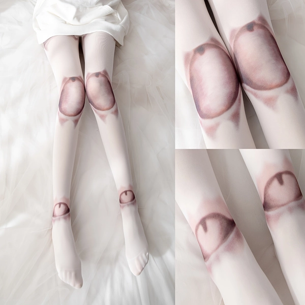 1 Pair Of Joint Print Stockings, Women's Elastic Stockings, Eye Flower Pattern, Cute Style, Party And Daily Wear Stockings