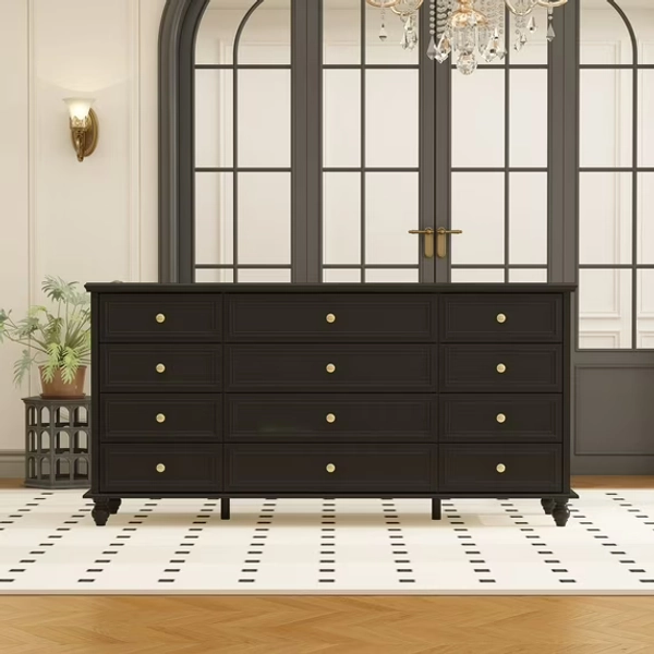 MONSLIPA 12 Drawer Dresser, Wooden Chest of Drawer for Living Room Bedroom , Black