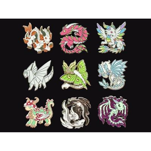 Original Dragon Pins Set 2 - Koi - Dwagon Fruit - Pastel Rainbow - Origami - Moth - Frost - Mushroom - Yin Yang - Ghost - Enamel