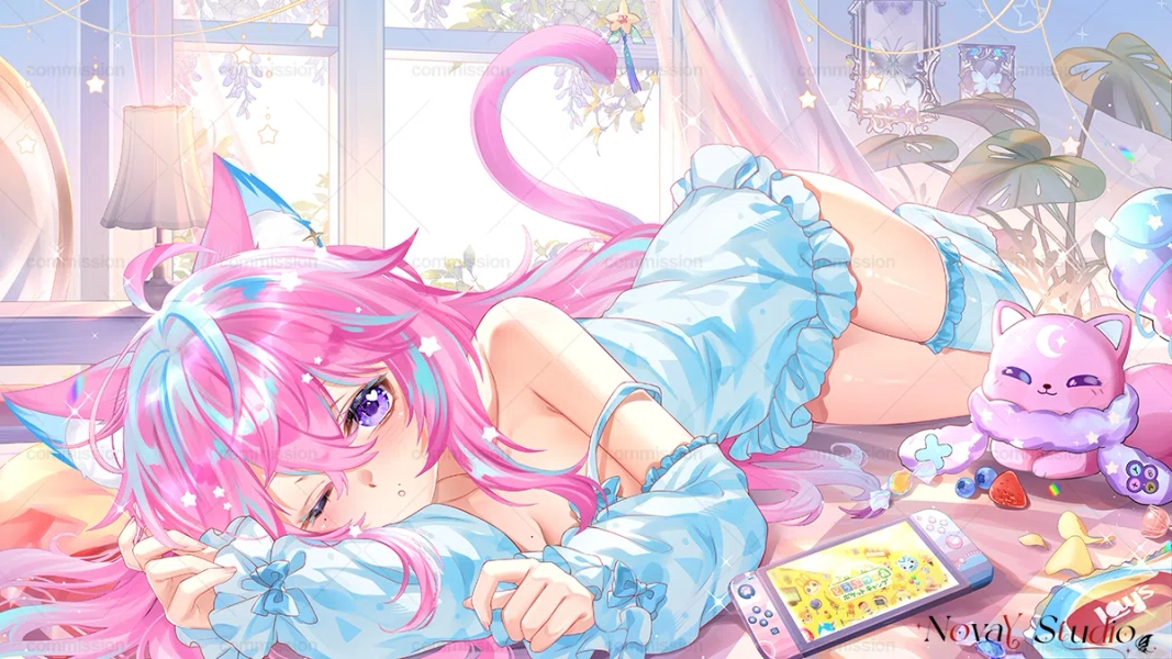 [YCH] Bedroom Girl Full body Illustration by NovaYStudio