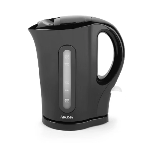 Aroma 1.7L Electric Kettle - Black: Dripless Spout, 1500W, Water Level Viewer
