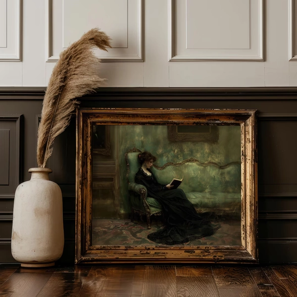 Victorian Woman Reading Wall Art Print, Dark Academia Decor, Gothic Bookish Wall Art, Book Lover Home Decor, Dark Moody Oil Painting - Etsy.de