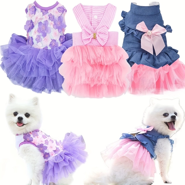 TEMU 3pcs Cat Skirt Pet Clothing Chihuahua Striped Skirt Puppy Cat Princess Clothing Cute Puppy Clothes Dog Accessories, Summer , , Pet Attire,