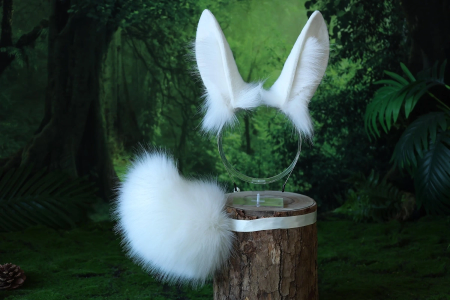 Realistic faux fur bunny ear and tail bendable bunny ear 