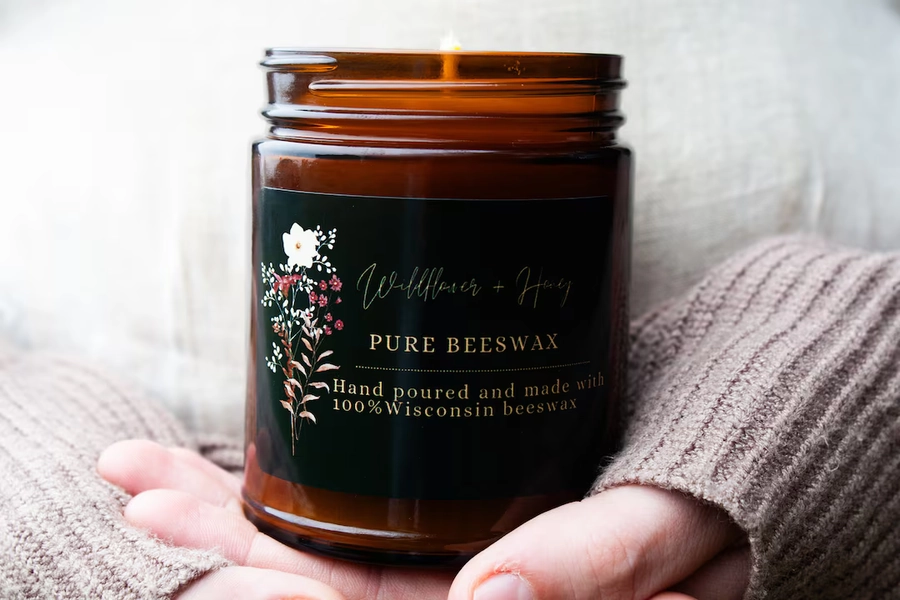 100% Pure Beeswax Amber Jar Candle - Etsy