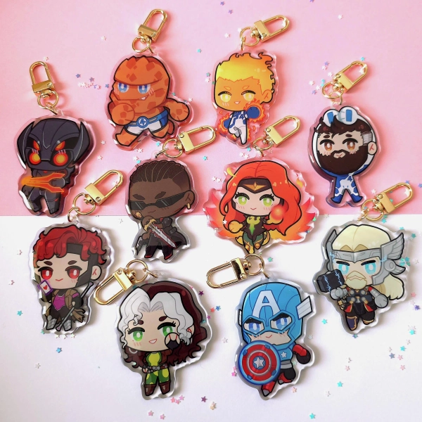 2.5 Inch Double Sided Rivals Epoxy Keychains - Rogue/Gambit/Thor/Blade/Phoenix/Captain America + more!