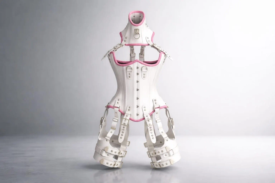 Real Leather Overbust Corset | Steel Boned, Pink Trim | Festival Outfit