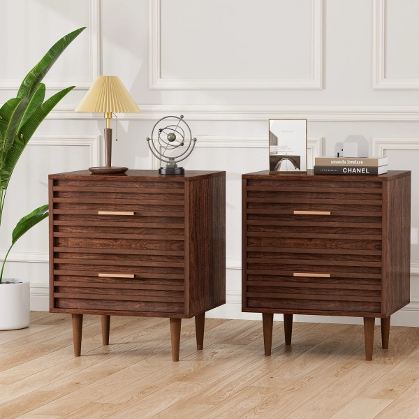 Ivy Bronx Jamyira 2 - Drawer Nightstands Set, Mid Century Modern End Table , Wooden Bedside Table In Brown & Reviews | Wayfair