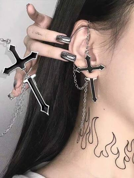 Goth 1 pieza Arete moda aleación de aluminio decoración cruzada para mujeres para decoración diaria