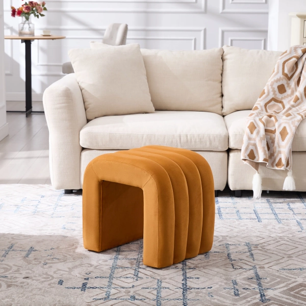 Rienna 19.3" Wide Modern Channel-Tufted U-Shaped Ottoman