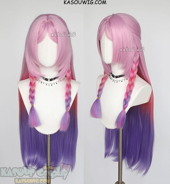 Genshin Impact Citlali 88cm long straight pink purple 3 tone ombre wig