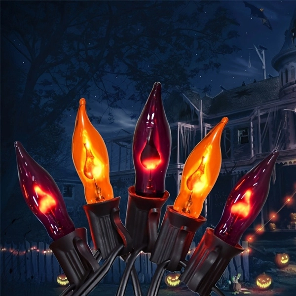 TEMU 12.8ft Orange And Purple Halloween Lights Flame String Lights, Spooky Flickering Flame String Lights With 10 +2 Orange Purple C18 Bulbs For