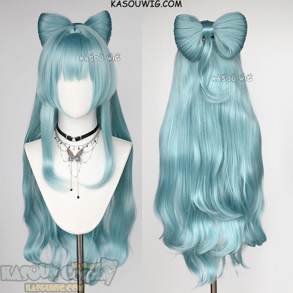 Genshin Impact Yumemizuki Mizuki 90cm long wavy wig with a large bowknot