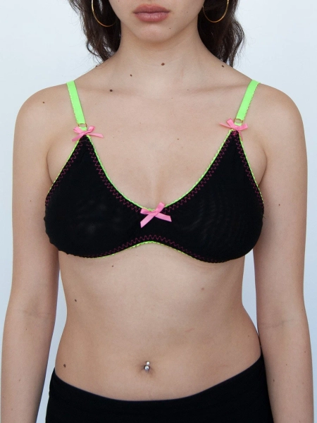 Chic Black Bralette with Neon Green Elastic - Stylish & Comfortable β WeedSlut