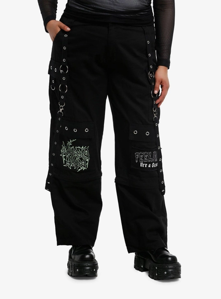 Black Patches Grommet Suspender Girls Cargo Pants Plus Size